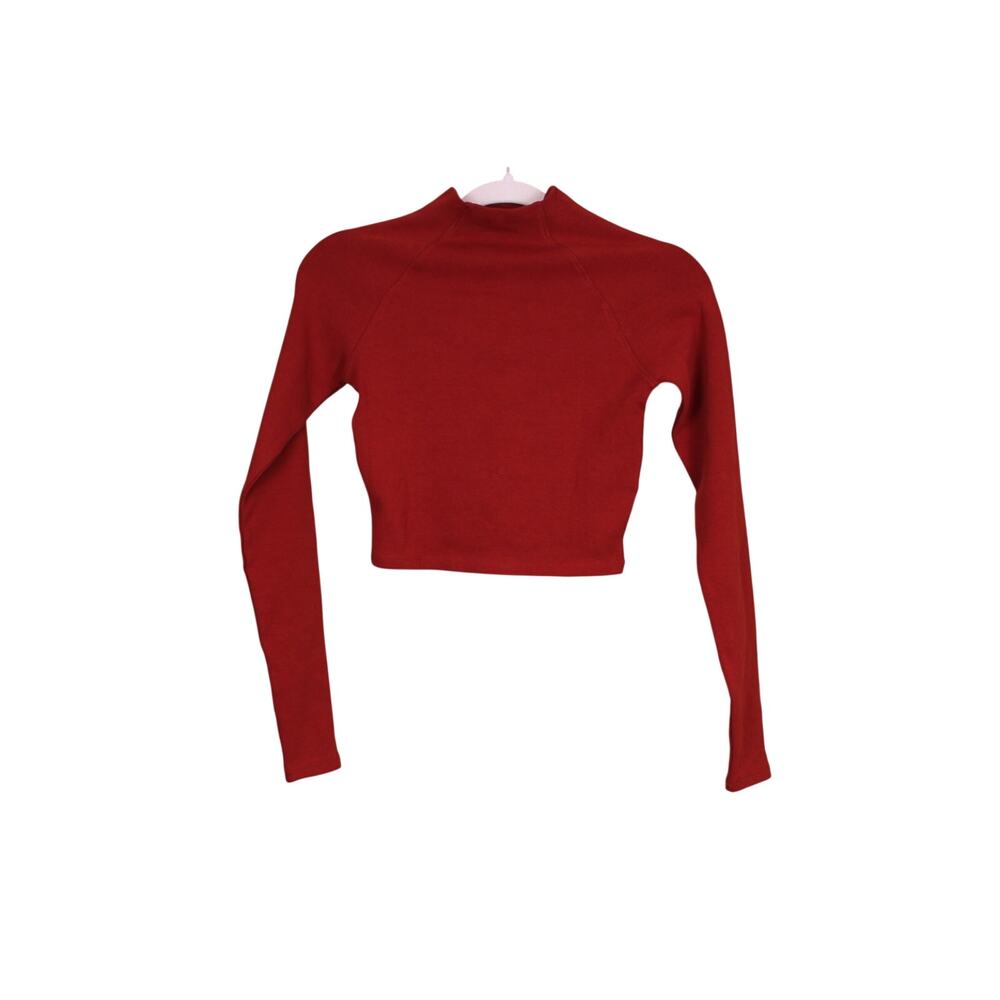 NWT Zara Red Long Sleeve Moc Neck Knit Fitted Medium Weight Crop Top Size M